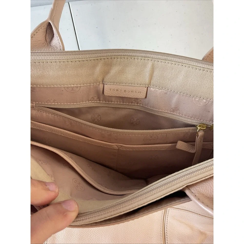 Tory Burch Ella Light Pink‎ Pebbled Leather and Canvas Large Tote Bag